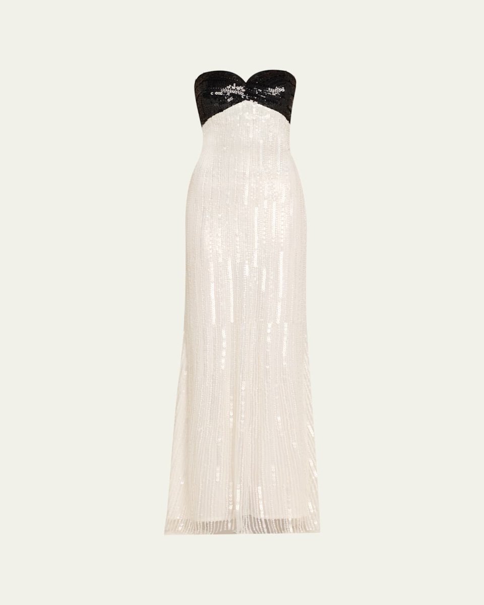 Lana Sequined Colorblock Strapless Gown